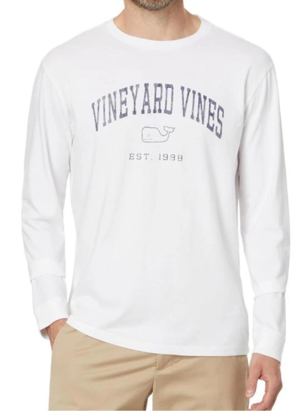 Vineyard Vines Heritage Wash Long-Sleeve Logo Tee with Navy Print 🆕